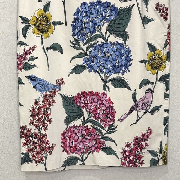 Boden Skirt Womens 6 Ivory Floral Bird Pencil Cotton Blend Lined 25.5" Midi - Picture 4 of 9